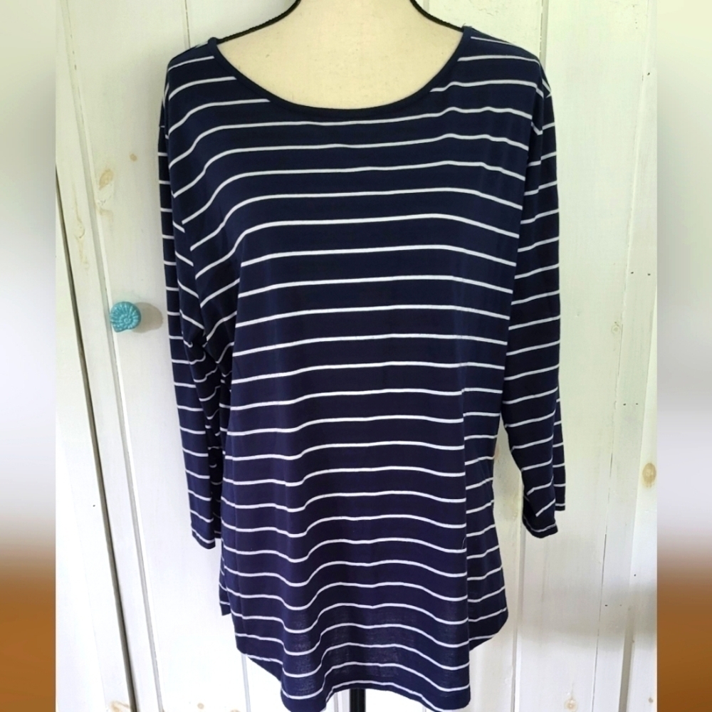 Riders by Lee Striped Keyhole Back Scoopneck Top